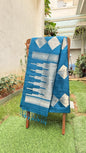 Blue Silk Saree with Geometric Diamond Motifs