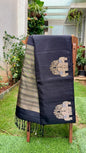 Midnight Black Silk Saree with Royal Elephant Motifs