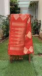 Burnt Orange Silk Saree with Geometric Diamond Motifs
