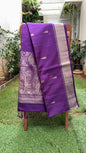 Royal Violet Silk Saree with Floral Buttas and Grand Zari Pallu
