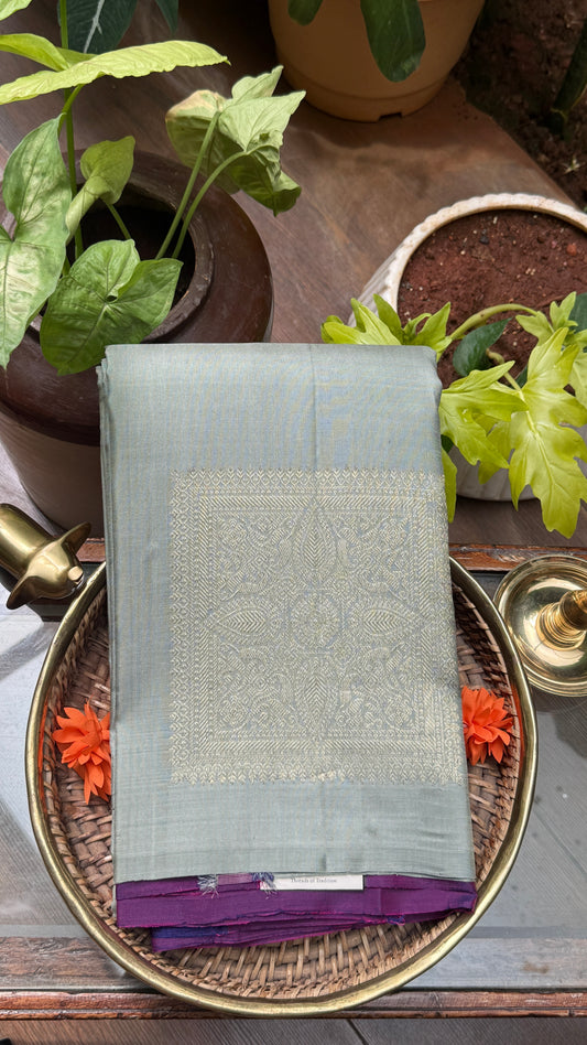 Sage Green Handwoven Silk Saree with Intricate Heritage Woven Panel