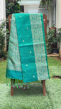 Emerald Teal Silk Saree with Heritage Zari Panel Border