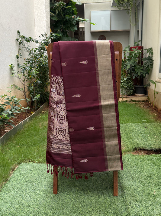 Maroon Handwoven Silk Saree with Heritage Zari Pallu
