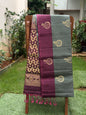 Dual Tone Sage Green & Deep Plum Handwoven Silk Saree with Heritage Zari Motifs