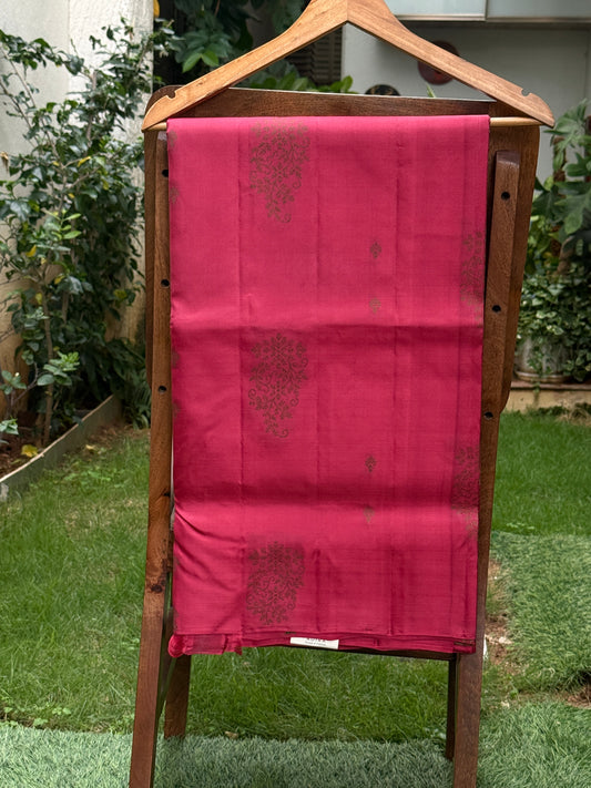 Rose Pink Handwoven Silk Saree with Antique Zari Floral Motifs