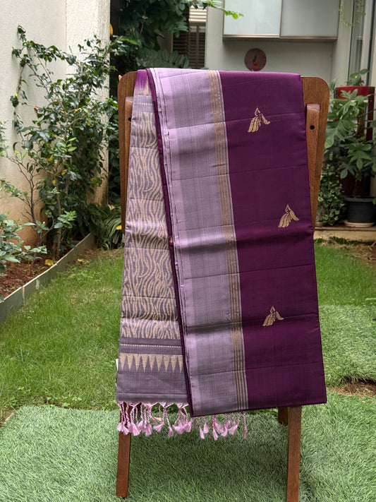 Royal Plum Handwoven Silk Saree with Silver Zari Border