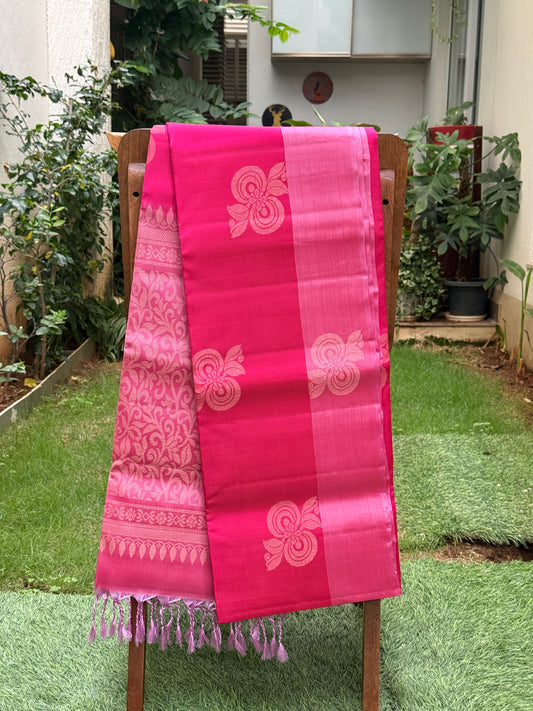Rani Pink Handwoven Silk Saree with Floral Zari Motifs