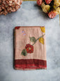 Blush Pink Rose Kalamkari Tussar Silk Saree with Red Border