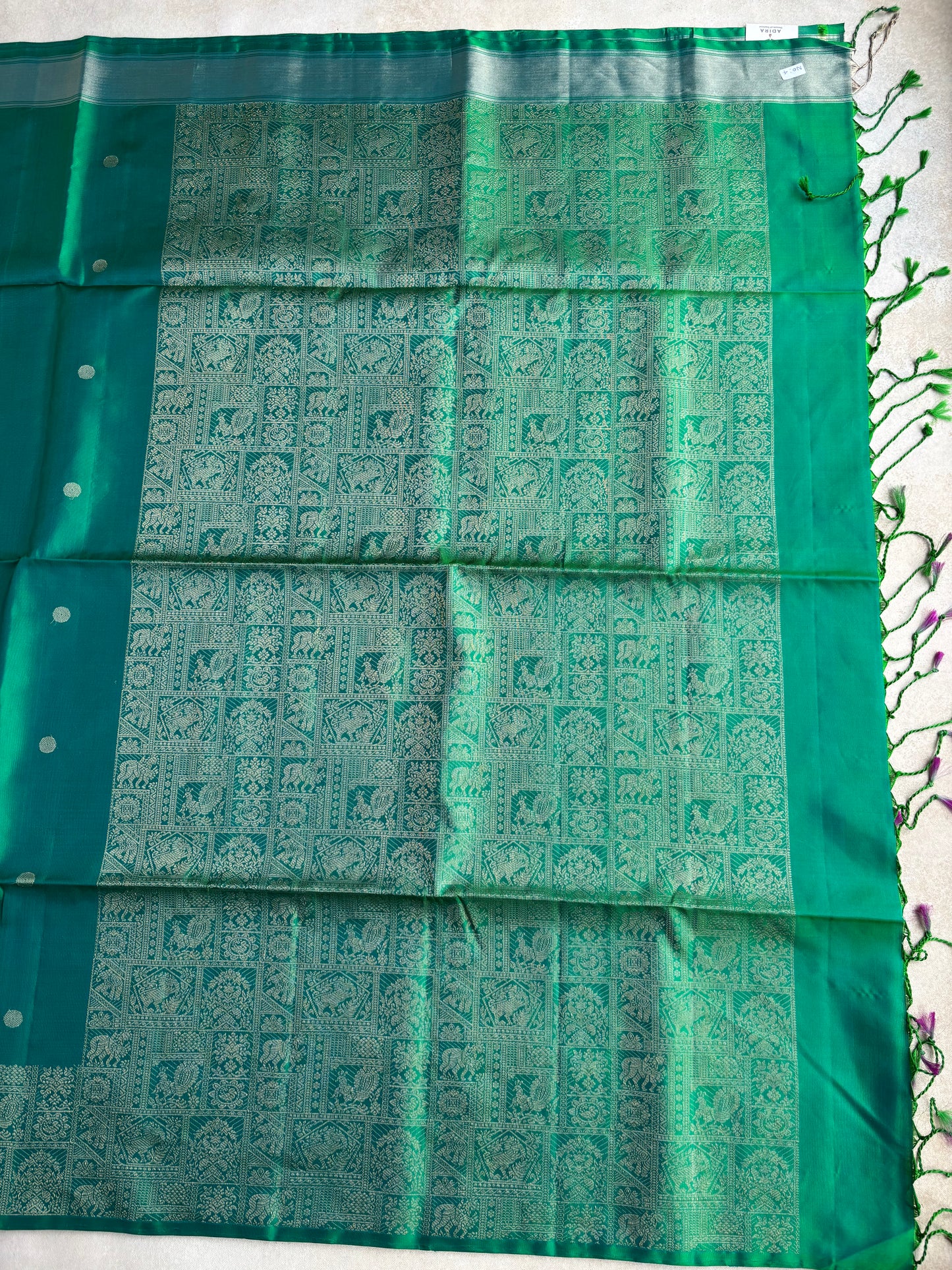 Emerald Teal Silk Saree with Heritage Zari Panel Border