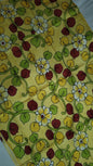 Hand-Painted Kalamkari Blouse Piece – Pastel Yellow Floral Vine Design