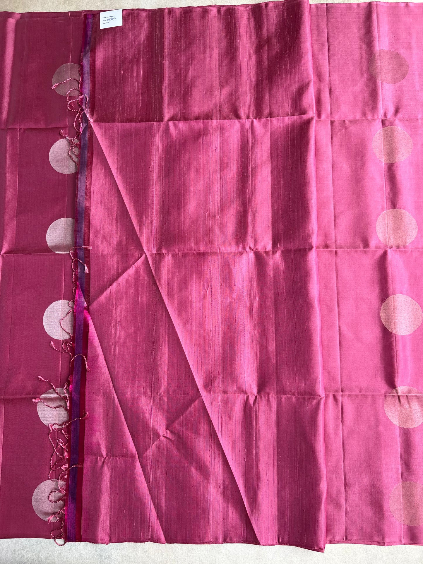 Rose Pink Silk Saree with Polka Dot Motifs