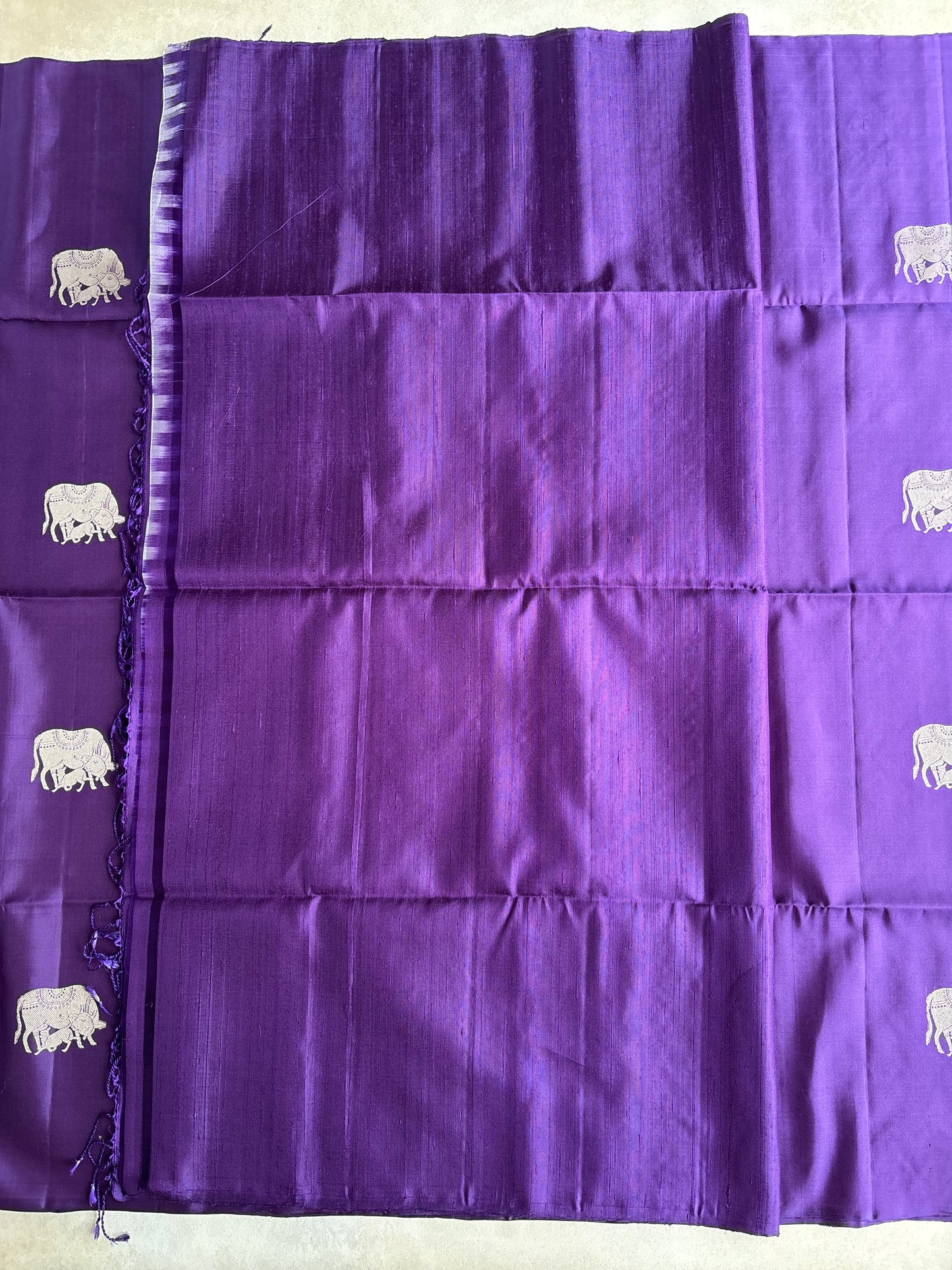 Royal Violet Silk Saree with Kamadhenu Motif Border