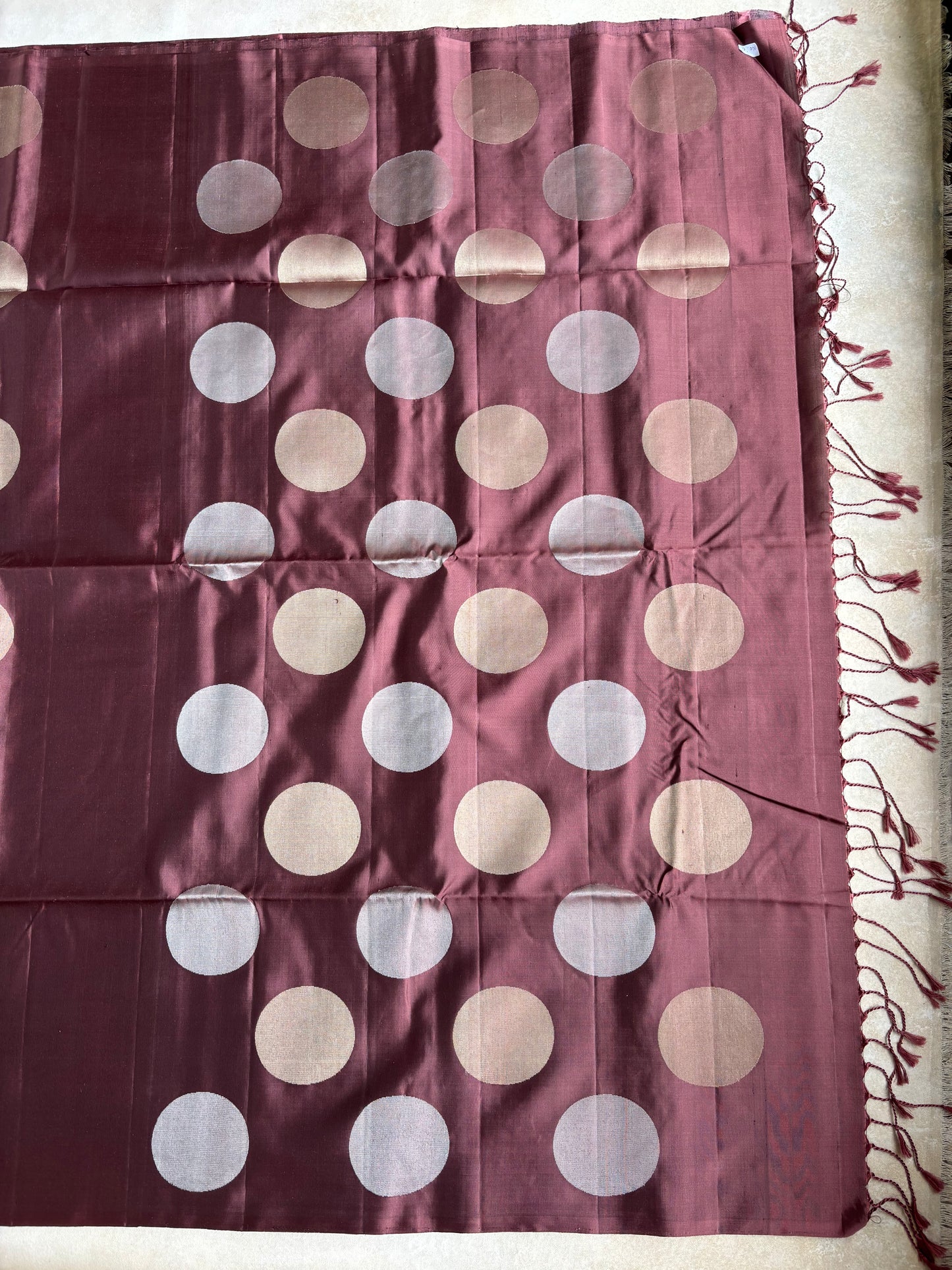 Chocolate Brown Silk Saree with Polka Dot Motifs