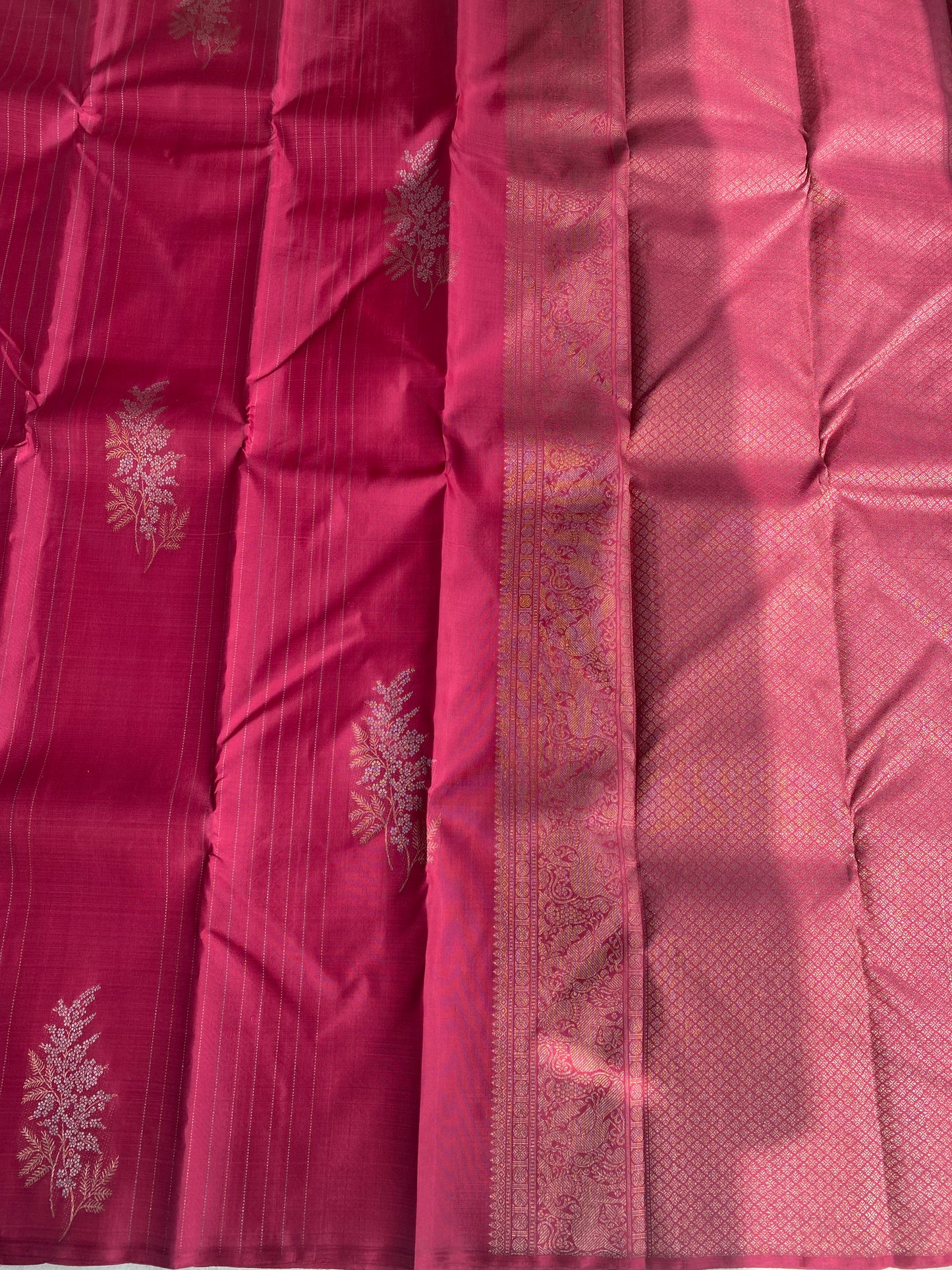 Coral Pink Handwoven Silk Saree with Elegant Floral Zari Motif