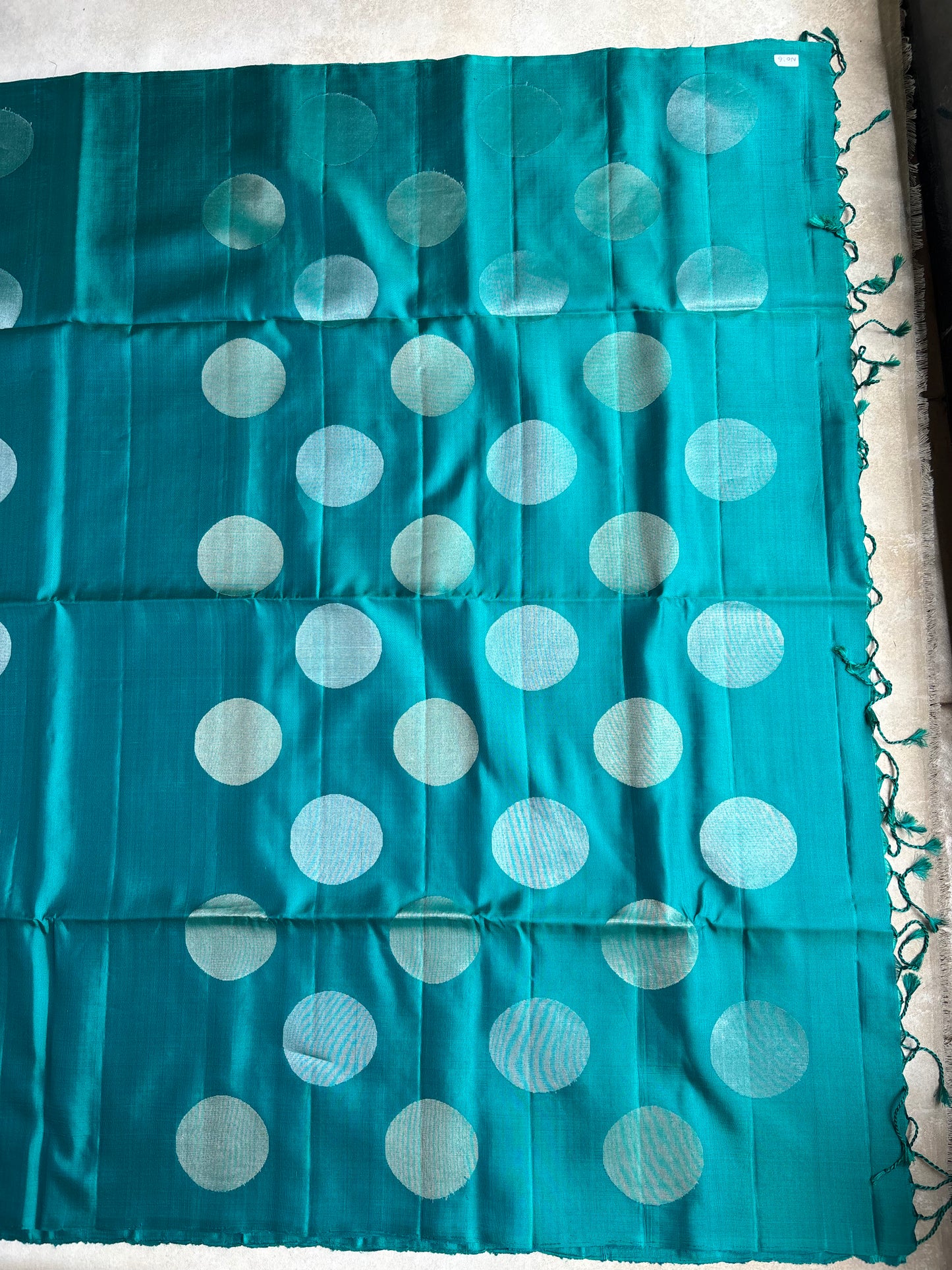 Turquoise Blue Silk Saree with Polka Dot Motifs