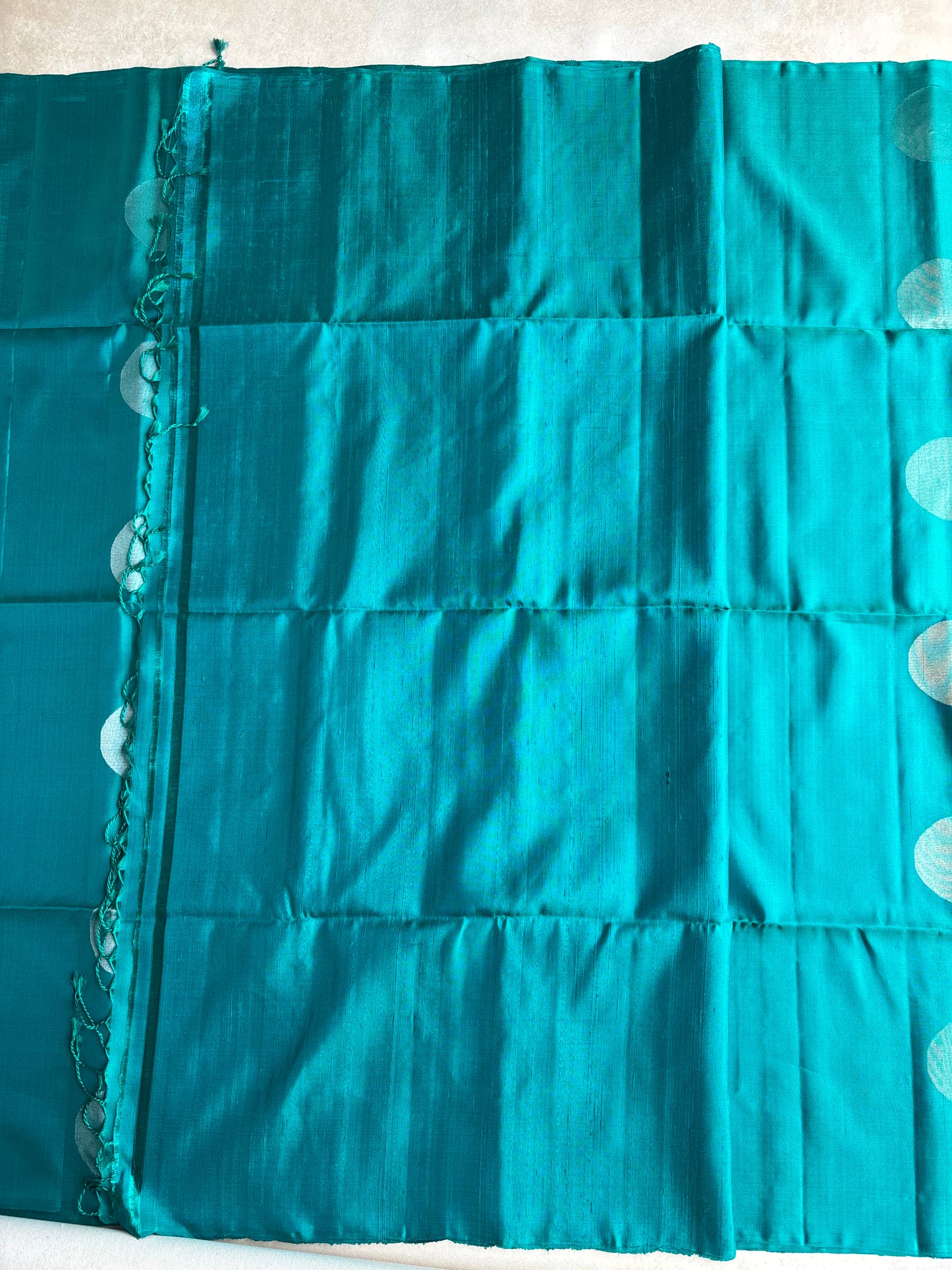 Turquoise Blue Silk Saree with Polka Dot Motifs