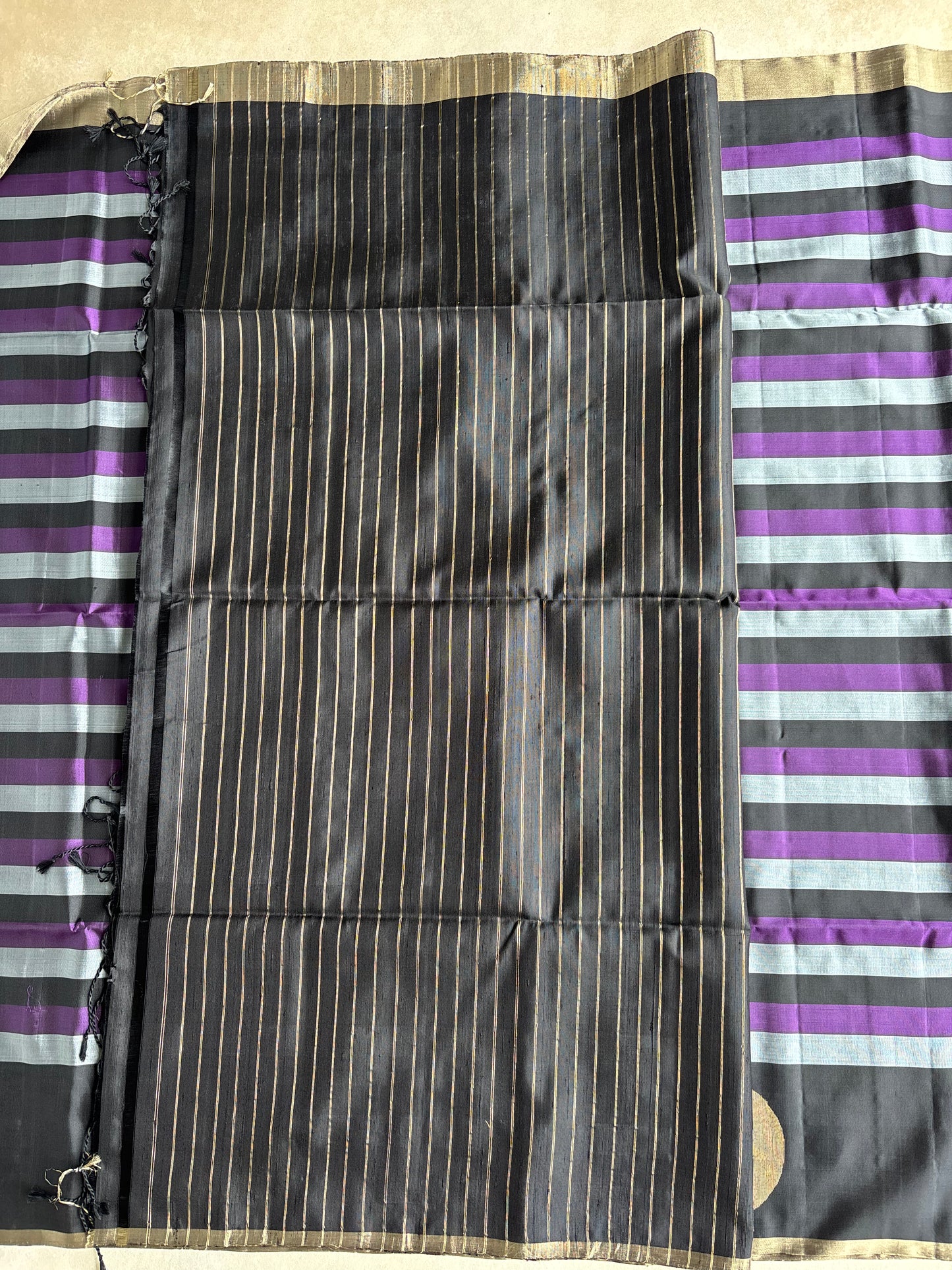 Midnight Black Silk Saree with Golden Polka Motifs