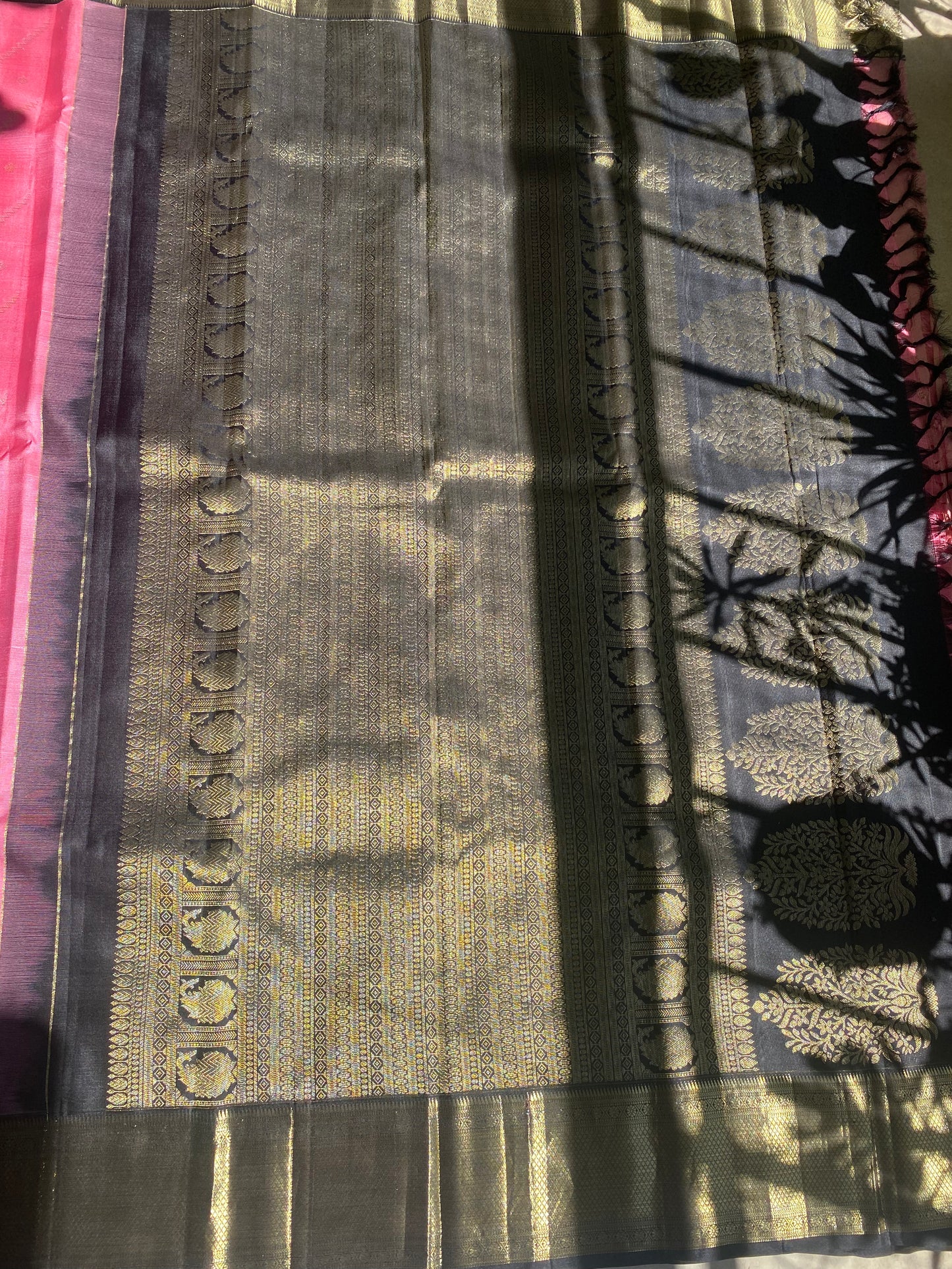 Blush Pink Silk Saree with Antique Gold Zari Border