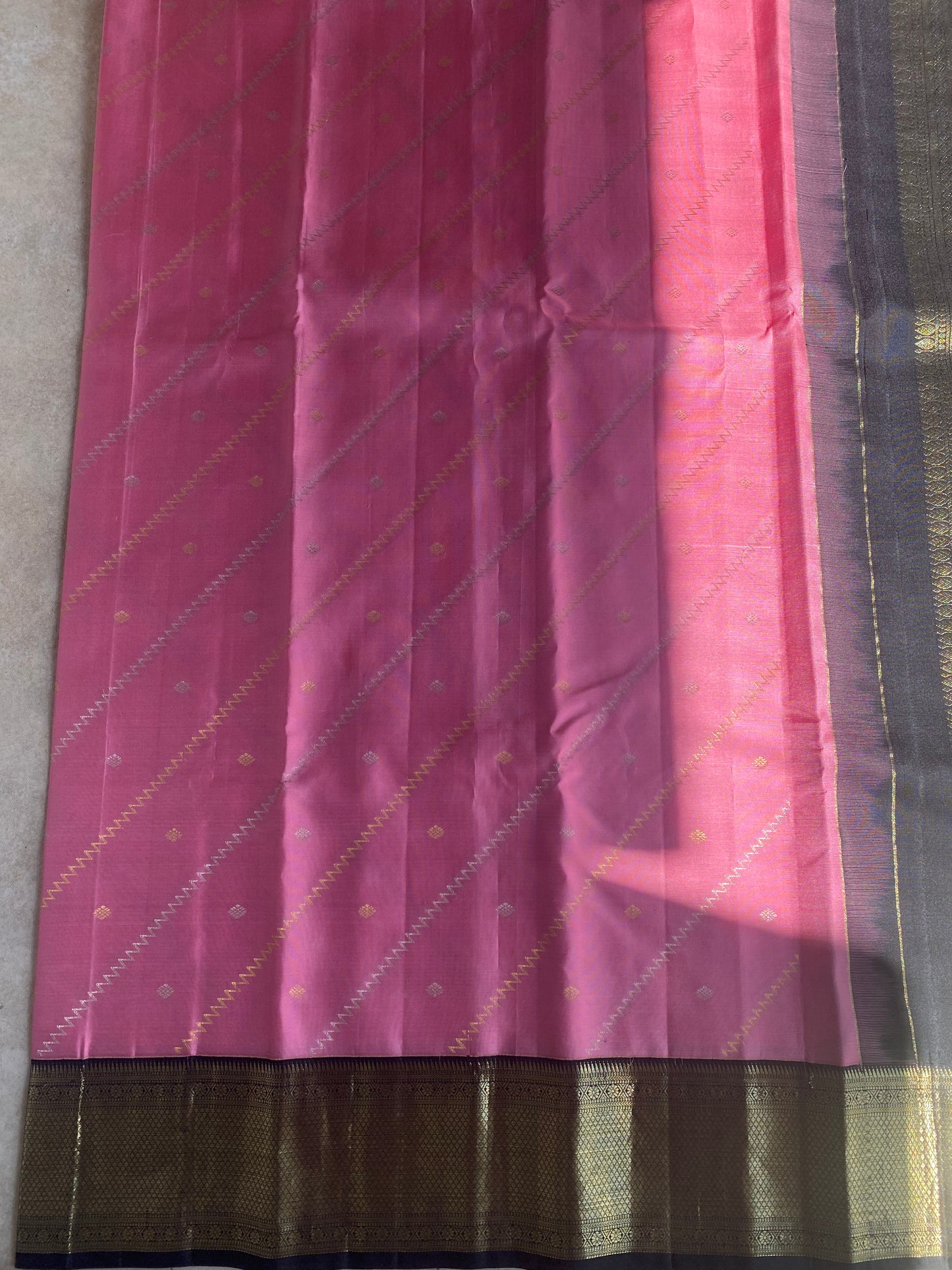 Blush Pink Silk Saree with Antique Gold Zari Border