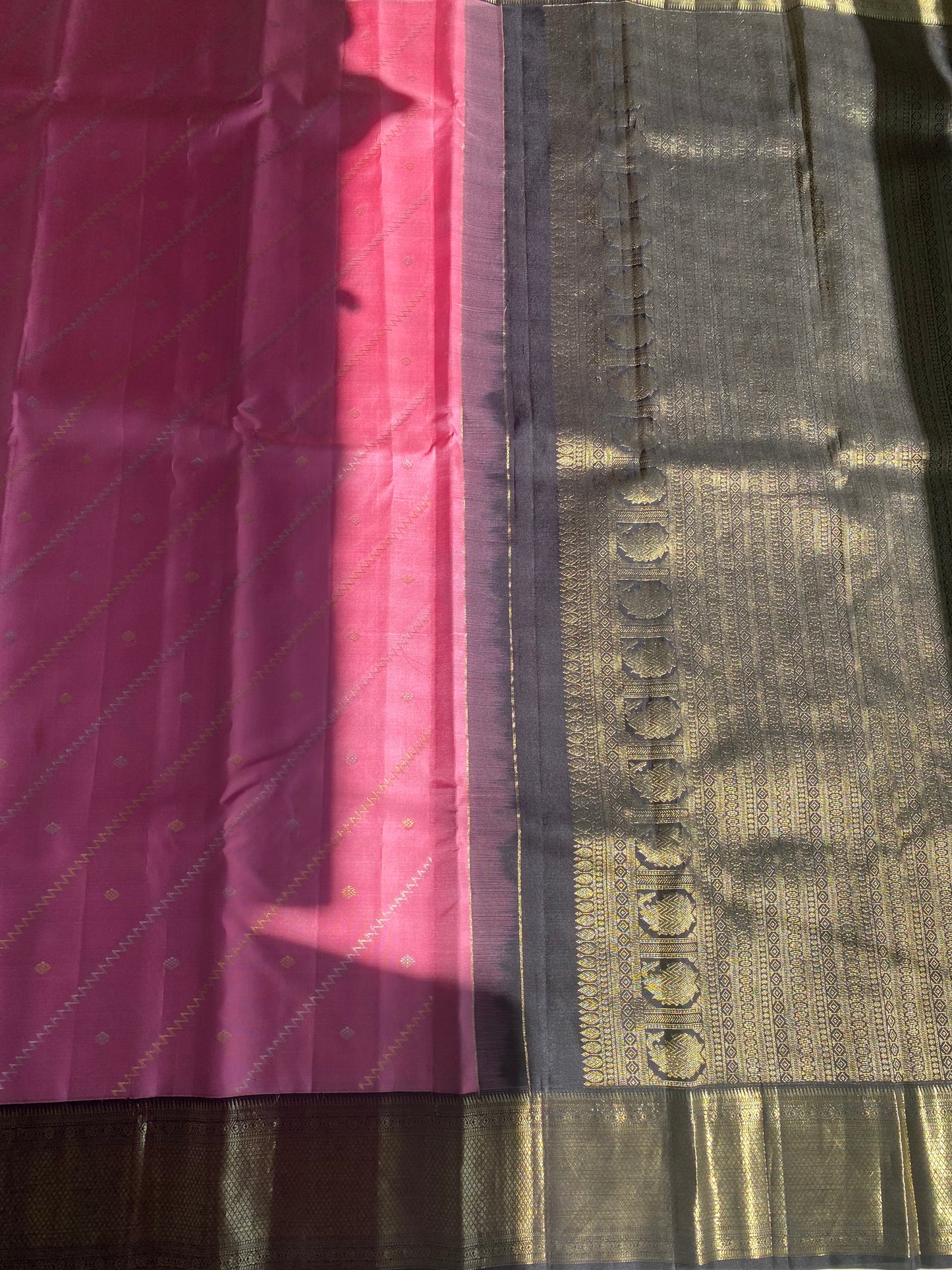 Blush Pink Silk Saree with Antique Gold Zari Border