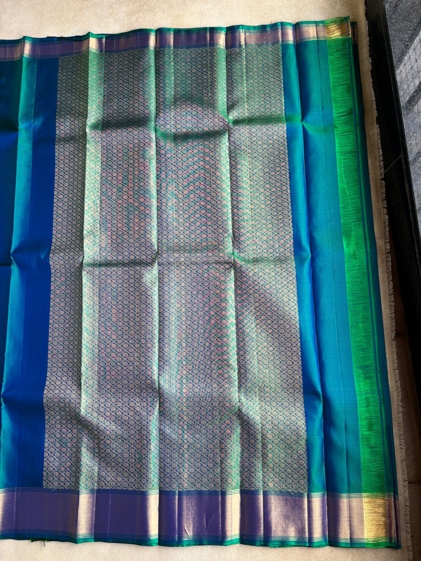 Kanchi Peacock Blue Soft Silk Saree