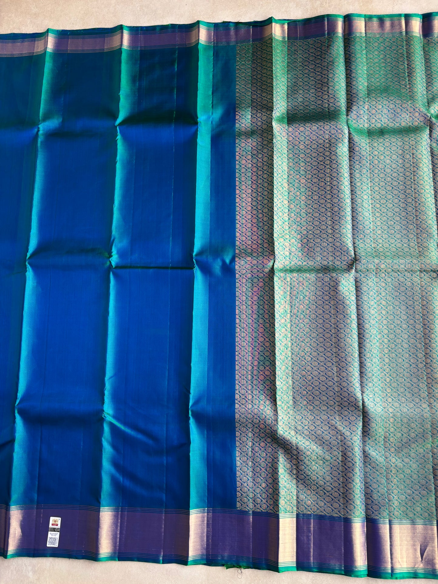 Kanchi Peacock Blue Soft Silk Saree