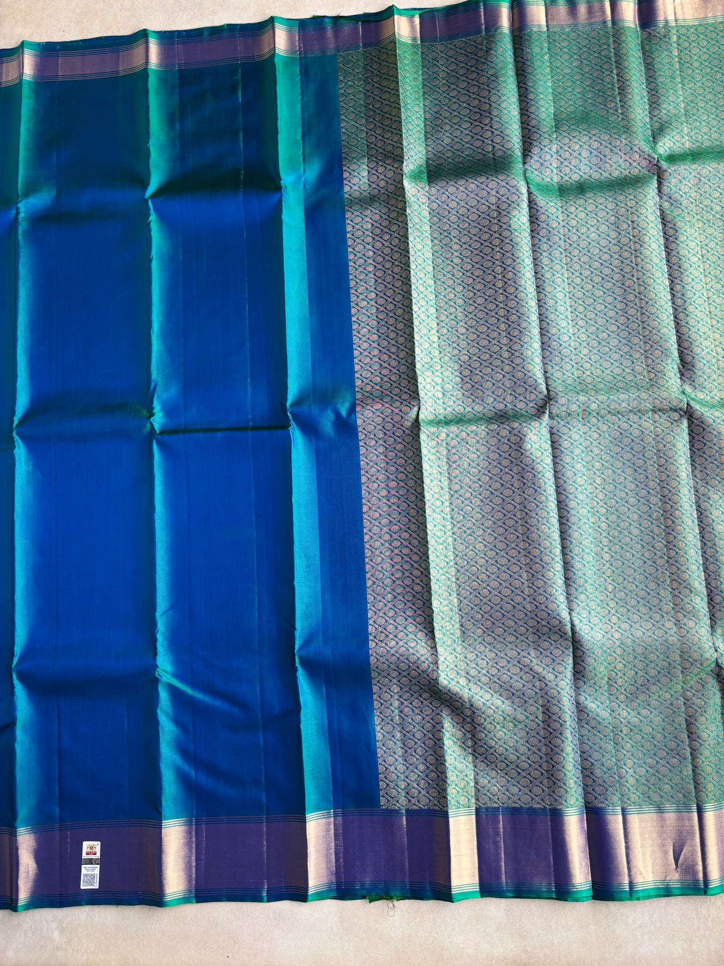 Kanchi Peacock Blue Soft Silk Saree