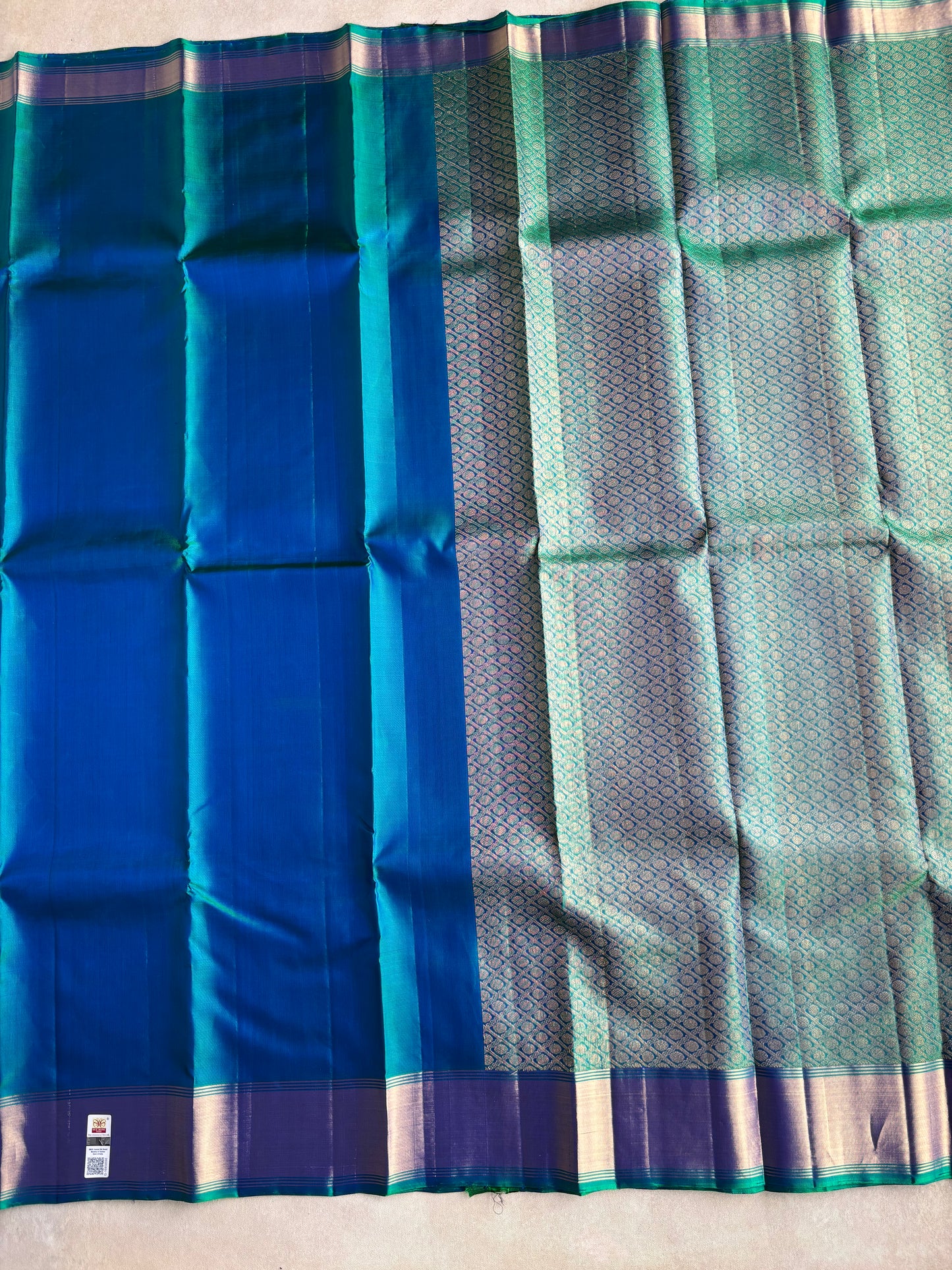 Kanchi Peacock Blue Soft Silk Saree