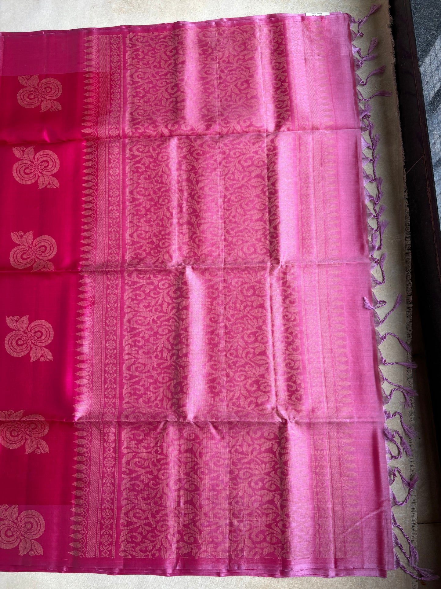 Rani Pink Handwoven Silk Saree with Floral Zari Motifs
