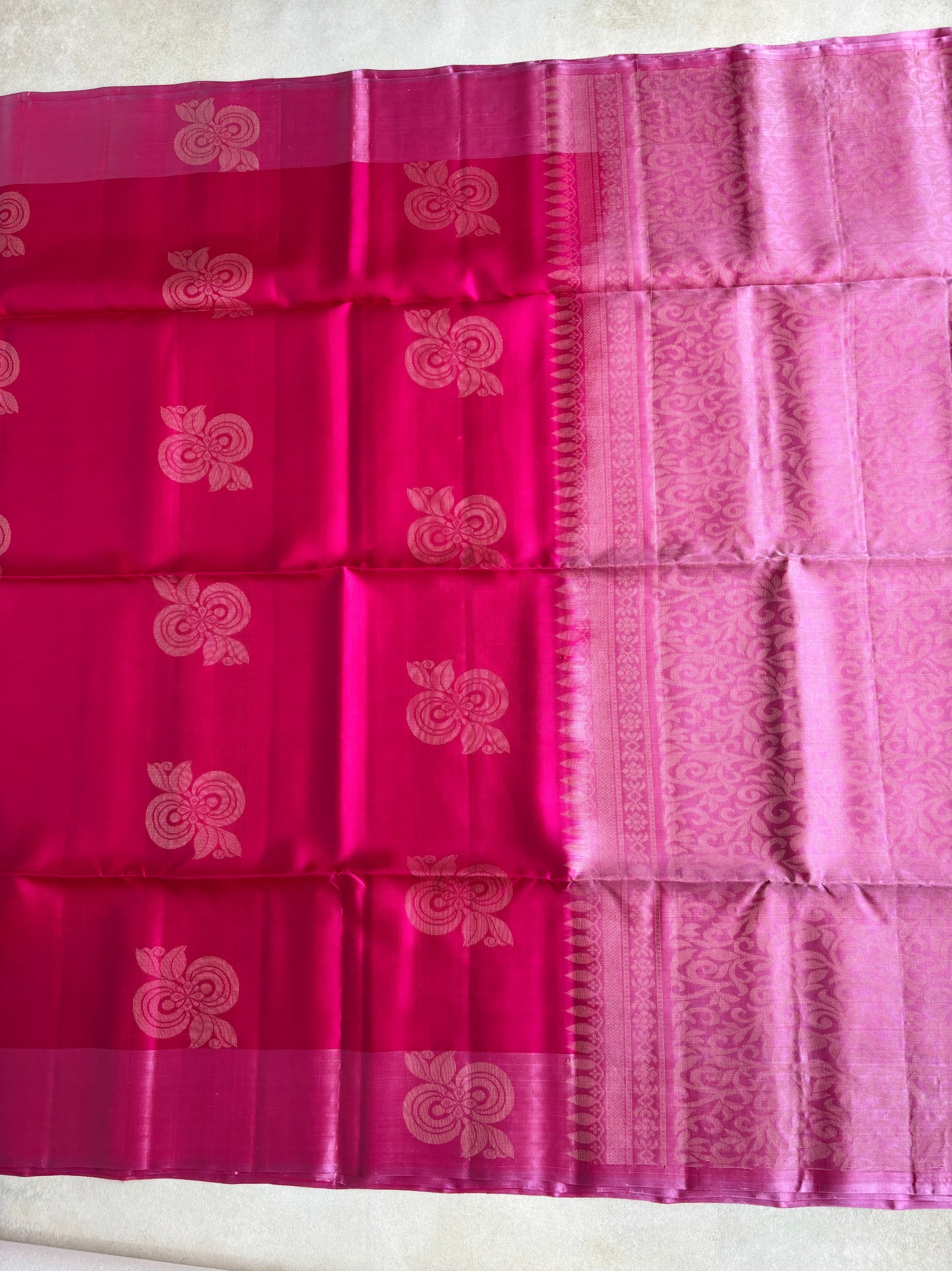 Rani Pink Handwoven Silk Saree with Floral Zari Motifs