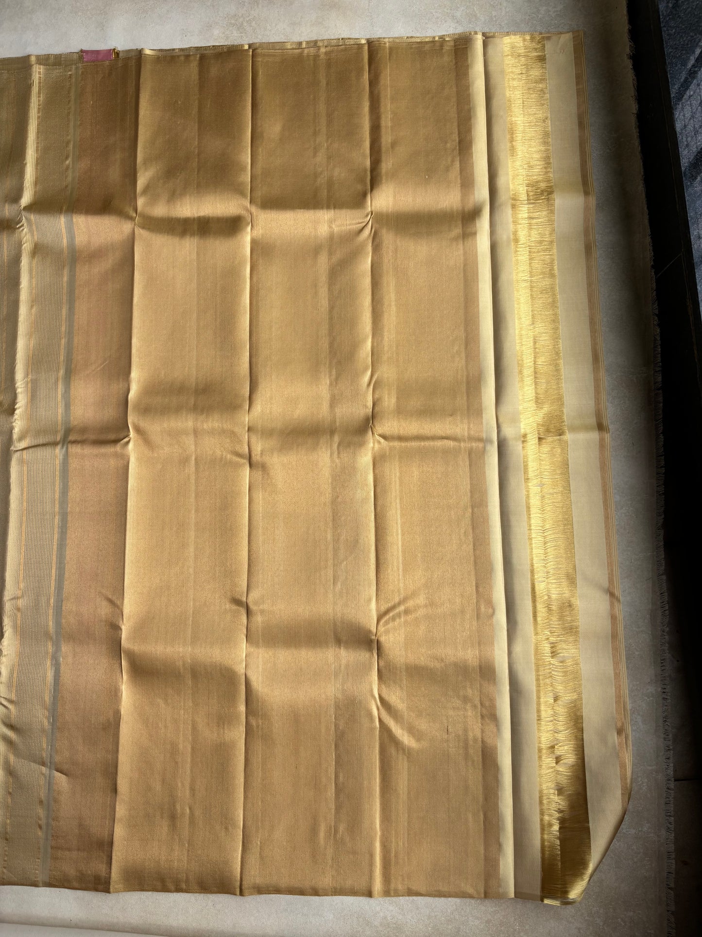 Ivory Gold Handwoven Silk Saree with Elegant Textured Weave