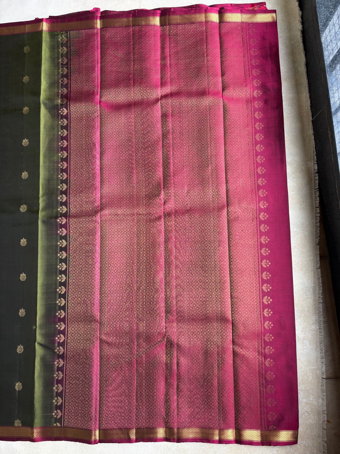 Kanchi Olive Green Soft Silk Saree