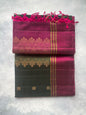 Green Handwoven Silk Saree with Magenta Contrast Zari Border