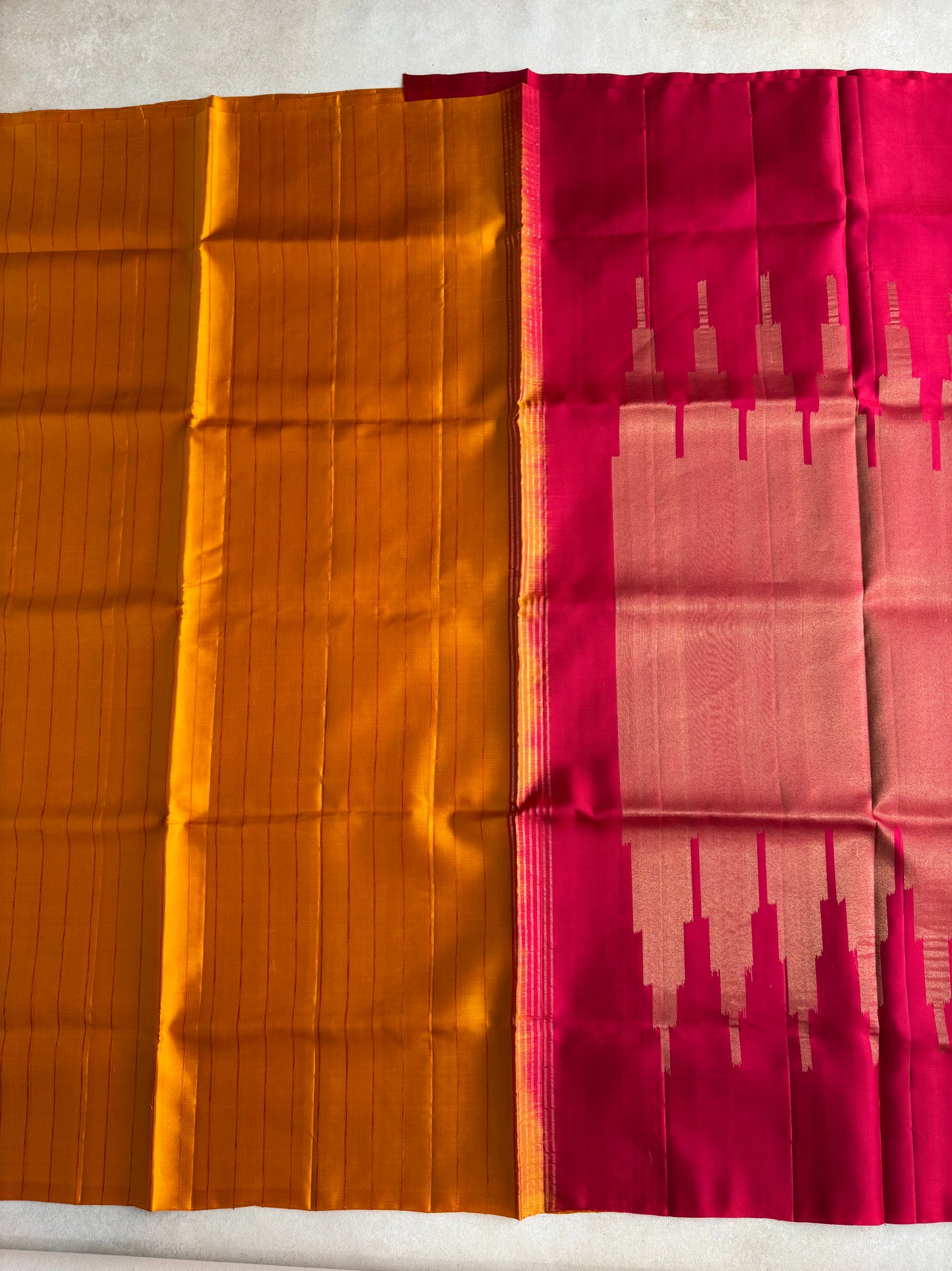 Mustard Silk Saree with Red Zari Pallu