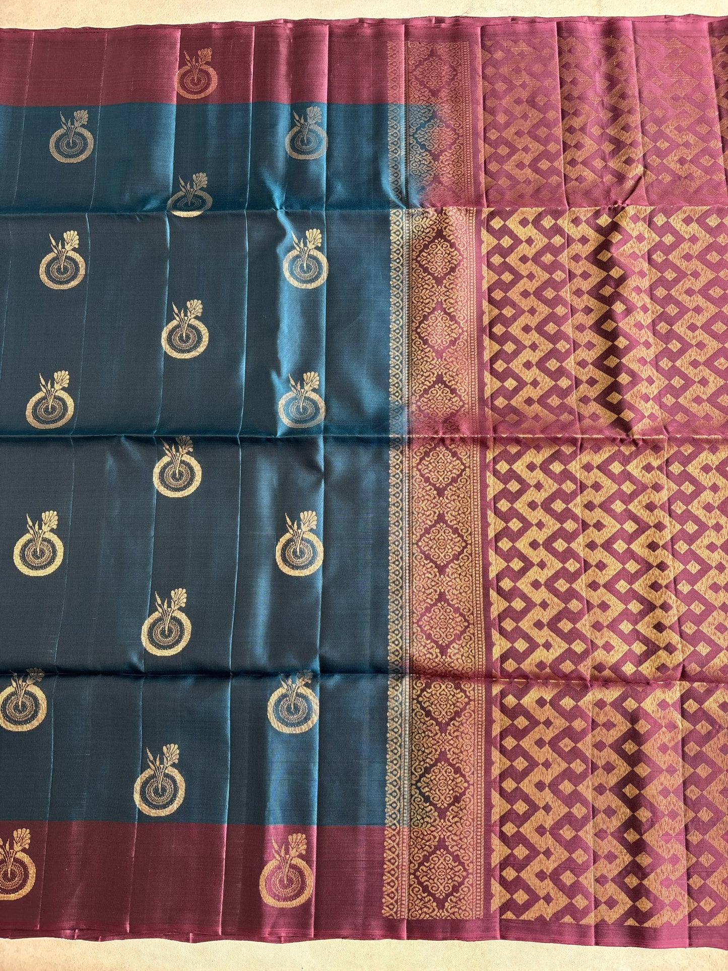Dual Tone Midnight Blue & Royal Plum Handwoven Silk Saree with Heritage Zari Motifs