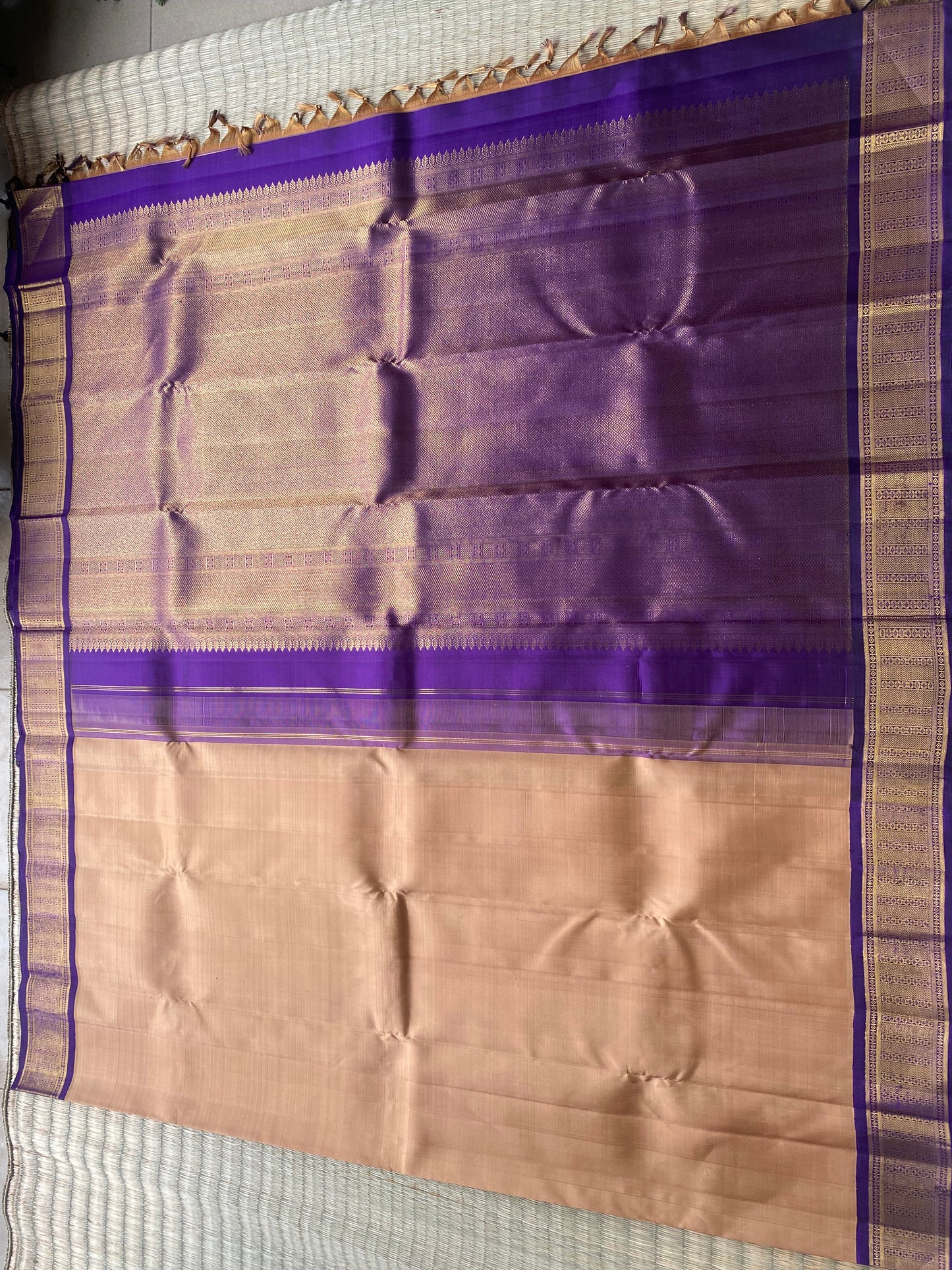 Antique Gold & Royal Purple Traditional Kanchipuram Silk Saree