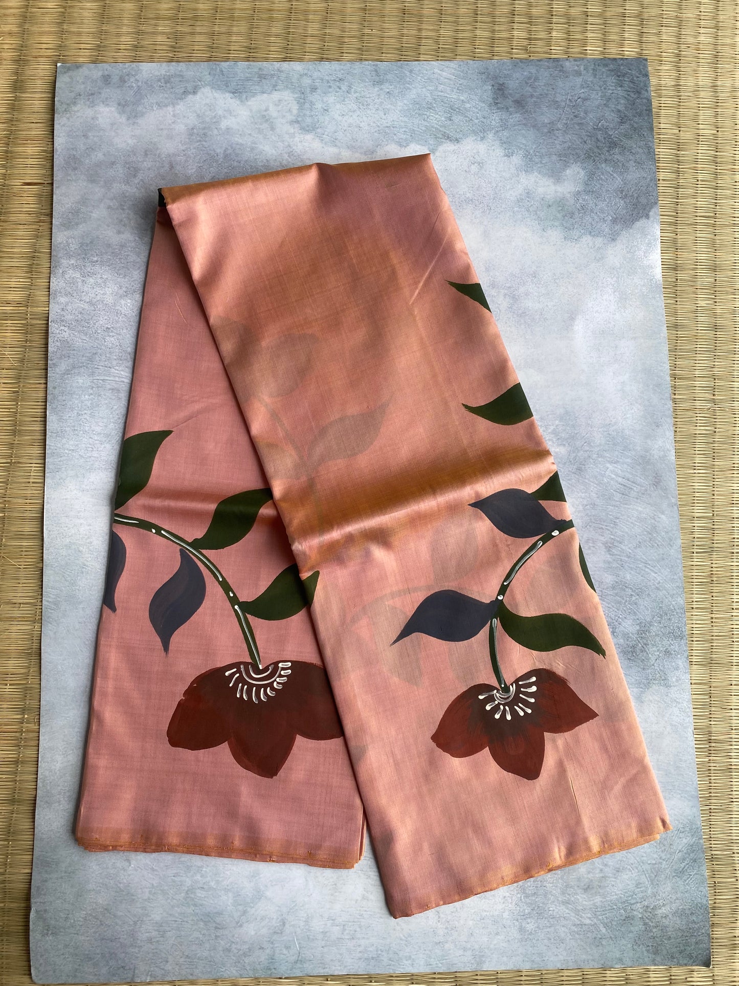Dusty Rose Hand Painted Bishnupuri Silk Saree