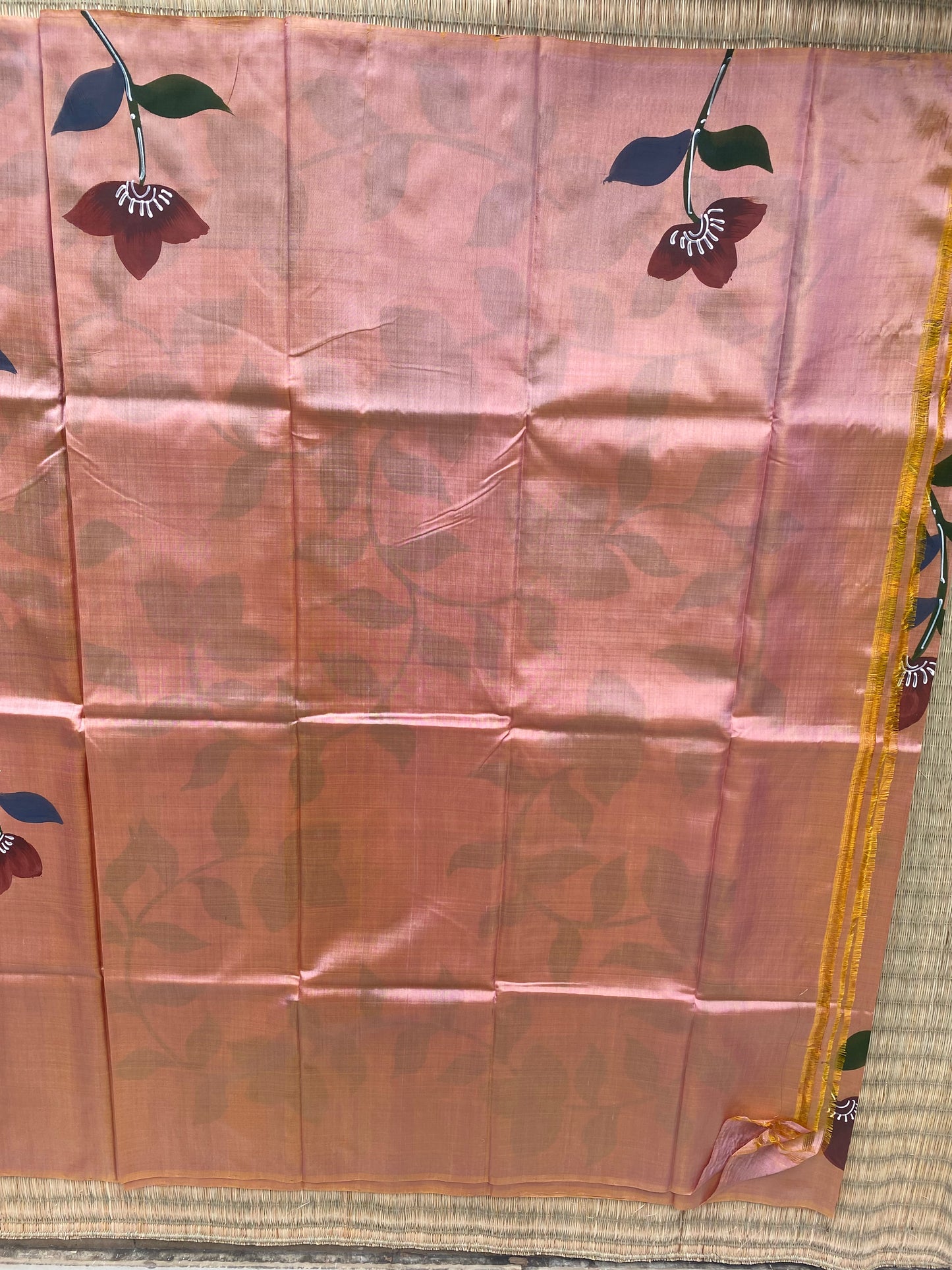 Dusty Rose Hand Painted Bishnupuri Silk Saree