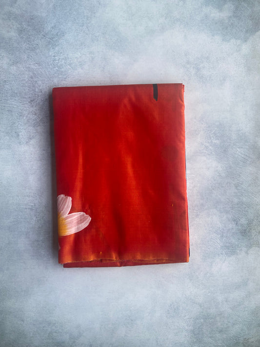 Orange Hand Painted Bishnupuri Silk Saree