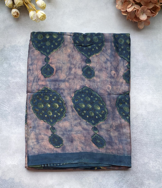 Dusty Mauve Ajrakh Modal Silk Saree – Vanaspati Handblock Print