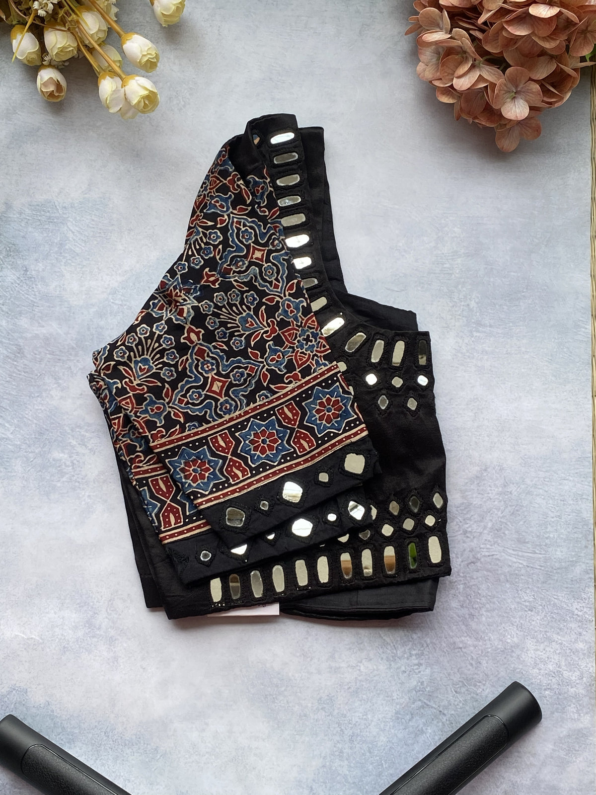 Black Silk Mirror Work Blouse