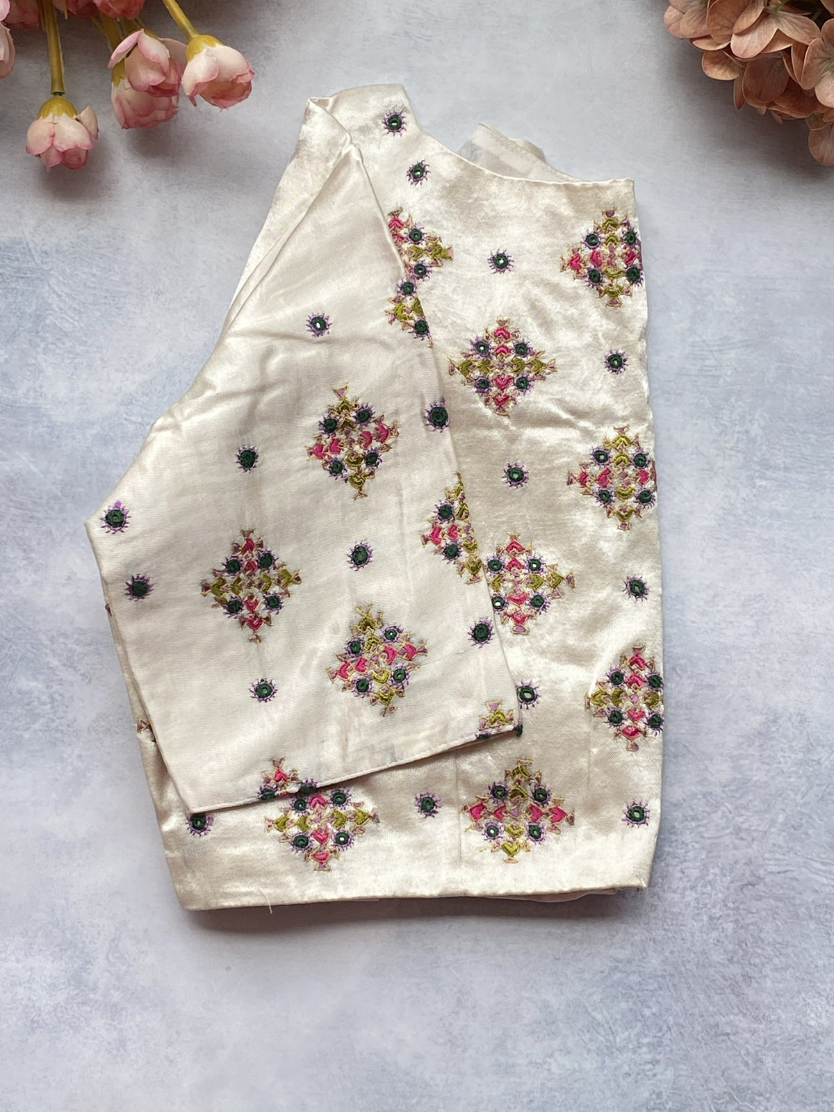 Ivory Blossom Pure Silk Embroidered Blouse