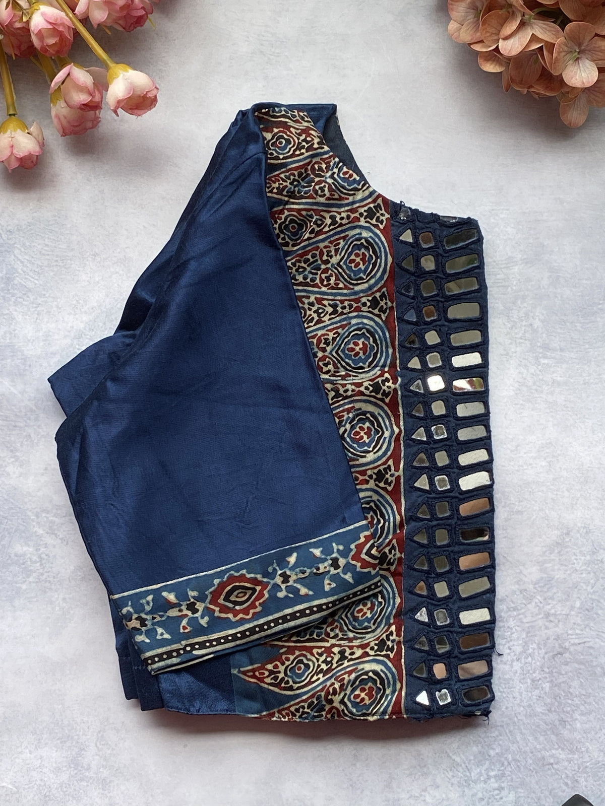 Navy Blue Silk Mirror Work Blouse