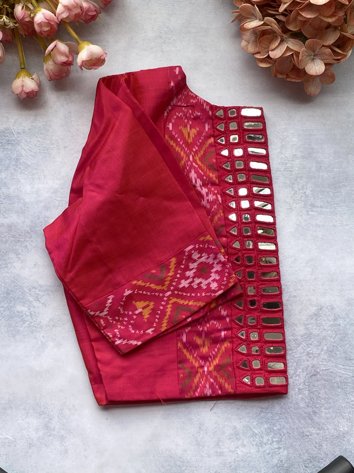 Pink Silk Mirror Work Blouse