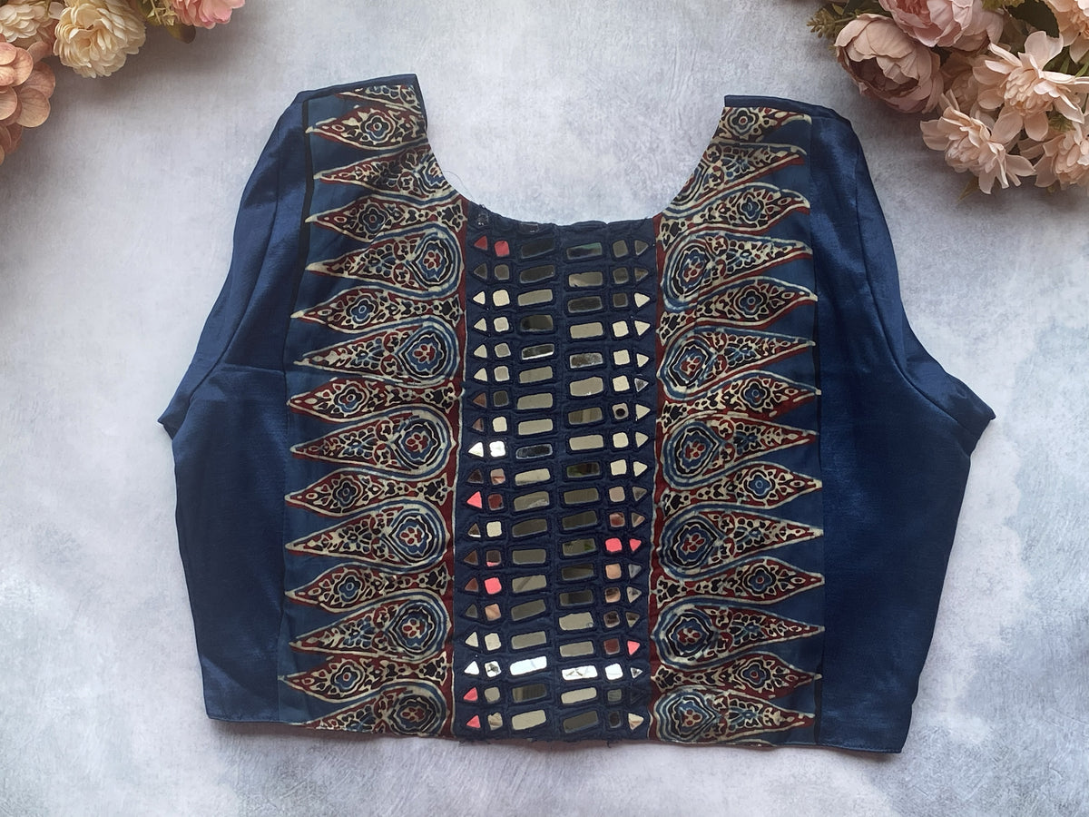 Navy Blue Silk Mirror Work Blouse
