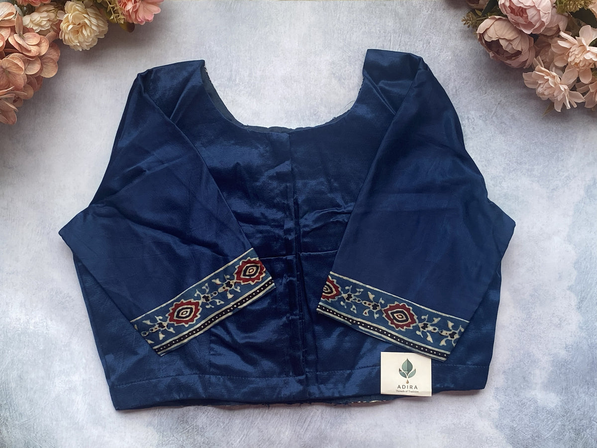 Navy Blue Silk Mirror Work Blouse