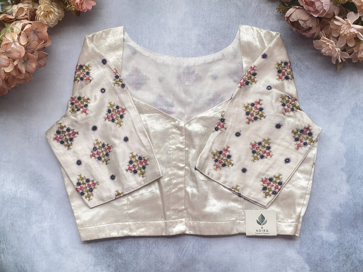Ivory Blossom Pure Silk Embroidered Blouse