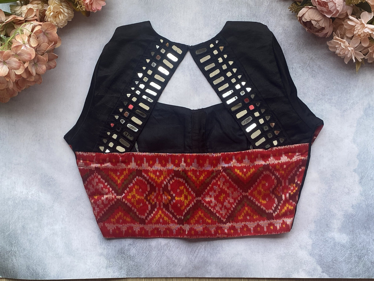 Midnight Ikkat Pure Silk Mirror Work Blouse