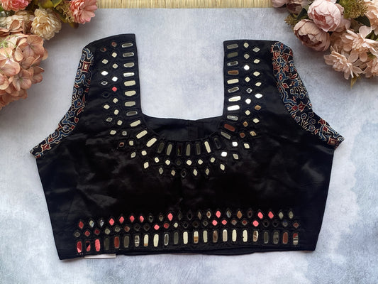 Black Silk Mirror Work Blouse