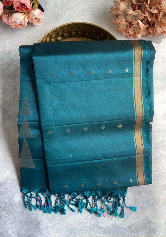 Peacock Blue Handwoven Silk Saree